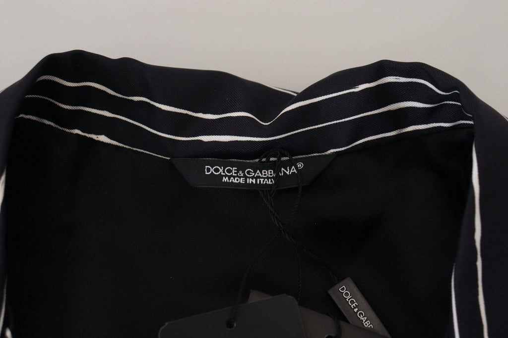Chemise de pyjama en soie bleue à rayures Dolce & Gabbana, veste de nuit élégante et confortable.