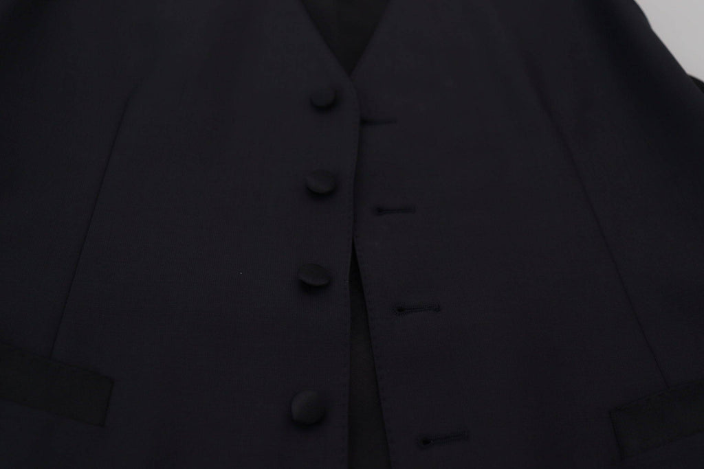 Gilet formel en laine noire Dolce & Gabbana, ajusté à la taille, pour homme élégant et sophistiqué.