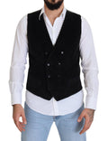 Gilet croisé noir en coton de la marque Dolce & Gabbana, veste à double boutonnage élégante et classique.