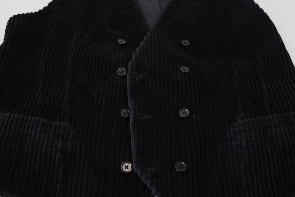 Gilet en coton noir Dolce & Gabbana à double boutonnage, veste élégante et ajustée pour un style sophistiqué.