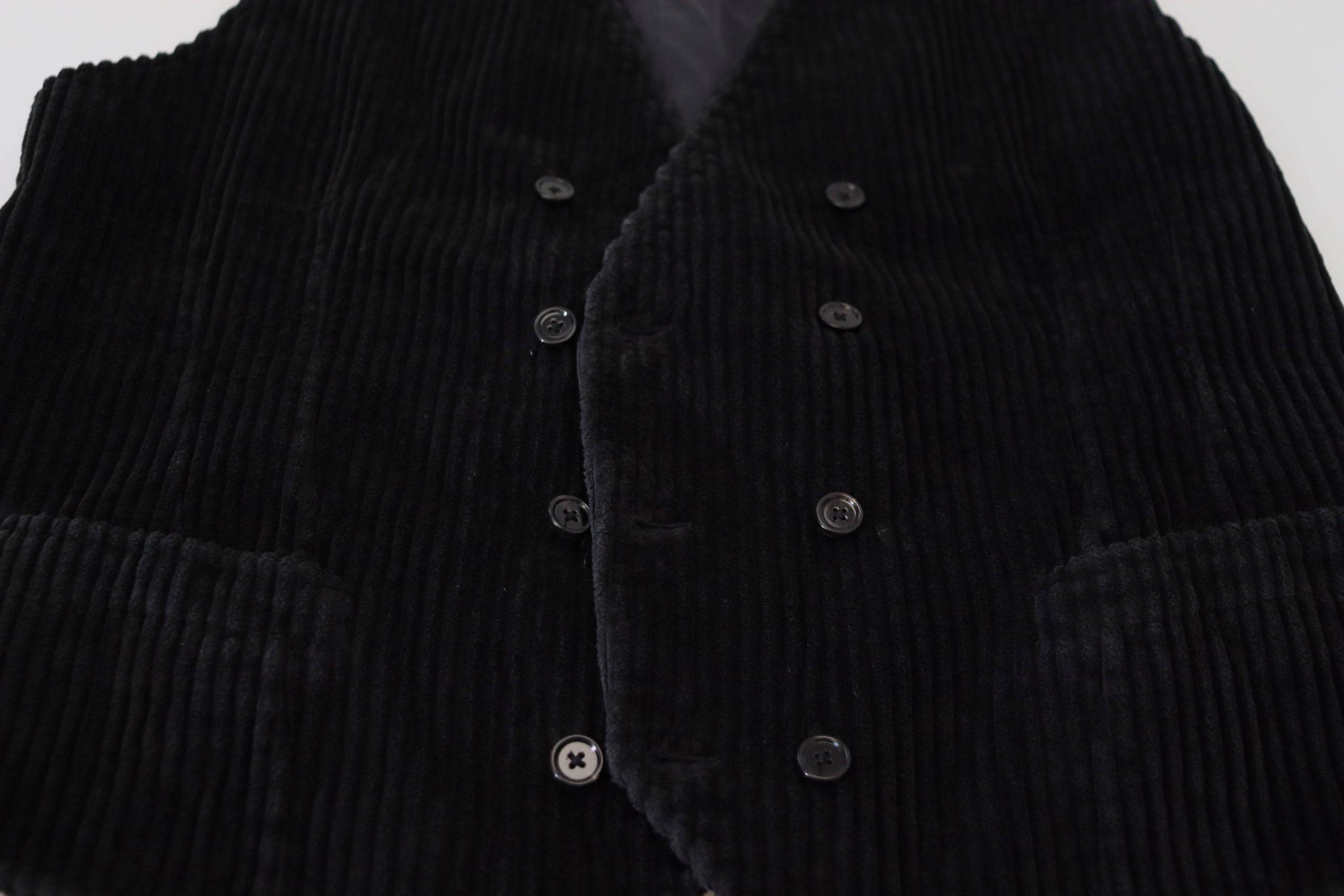 Gilet en coton noir Dolce & Gabbana à double boutonnage, veste élégante et ajustée pour un style sophistiqué.