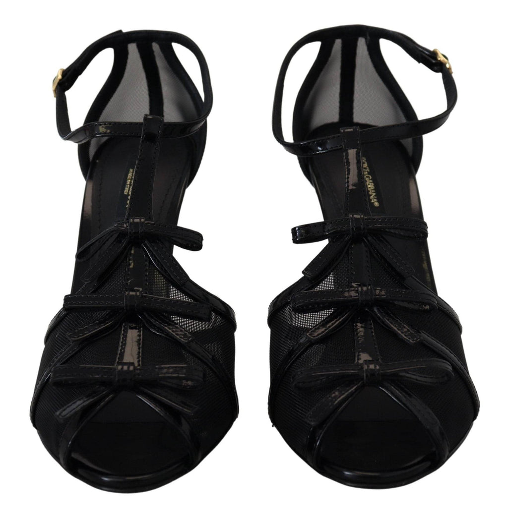 Sandales à talons aiguilles noires Dolce & Gabbana, chaussures élégantes en cuir avec bride à la cheville, vues de côté.