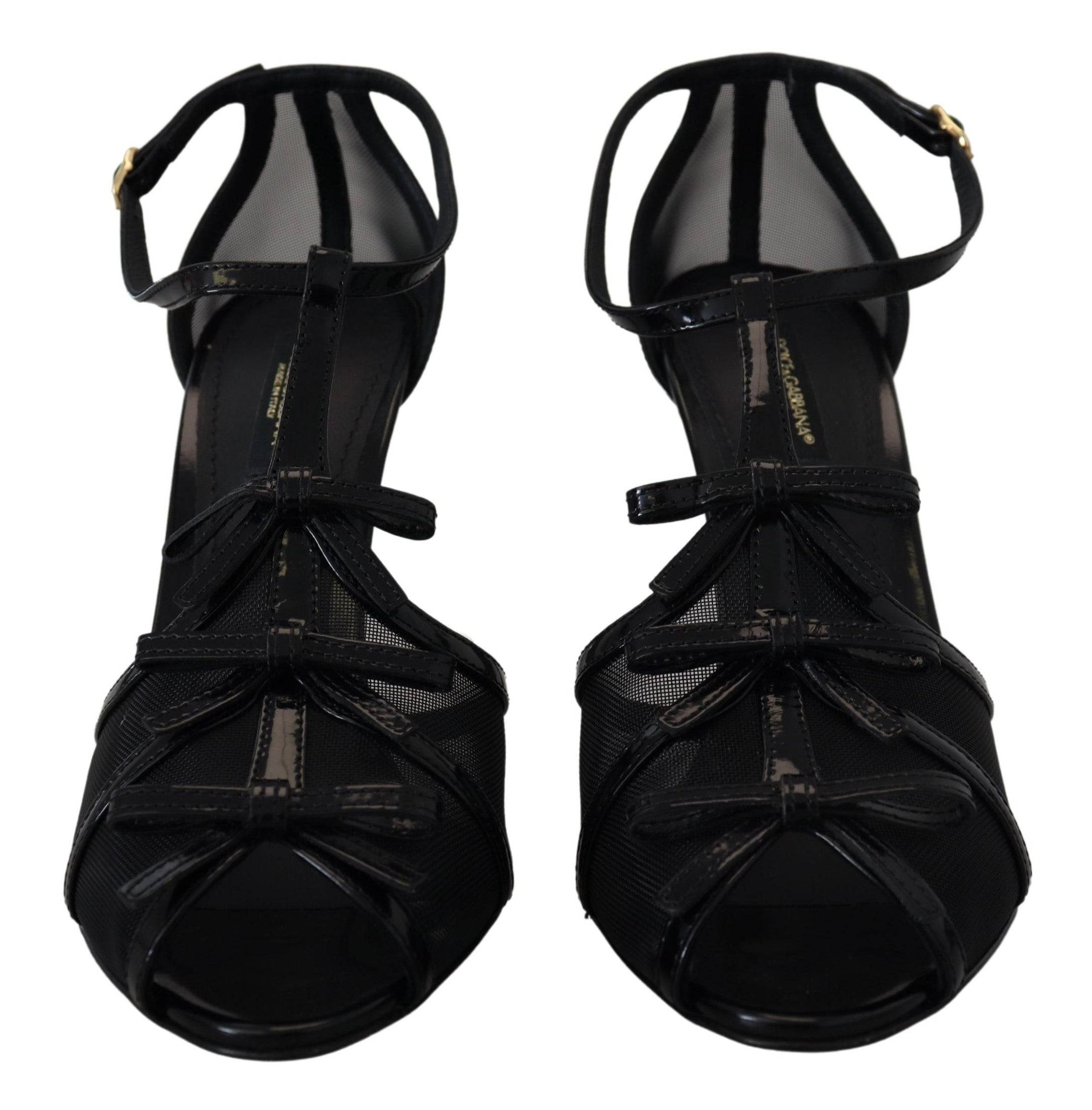 Sandales à talons aiguilles noires Dolce & Gabbana, chaussures élégantes en cuir avec bride à la cheville, vues de côté.