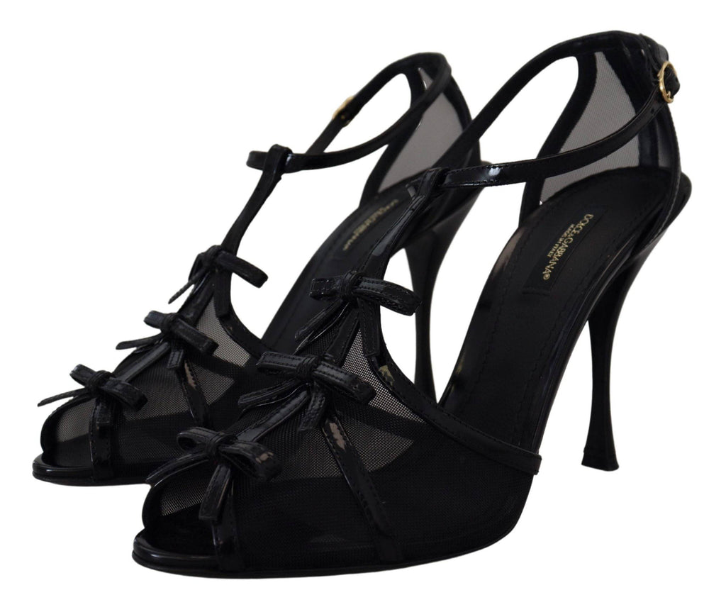 Sandales à talons stilettos noirs Dolce & Gabbana avec design élégant et finition sophistiquée, vues de côté.