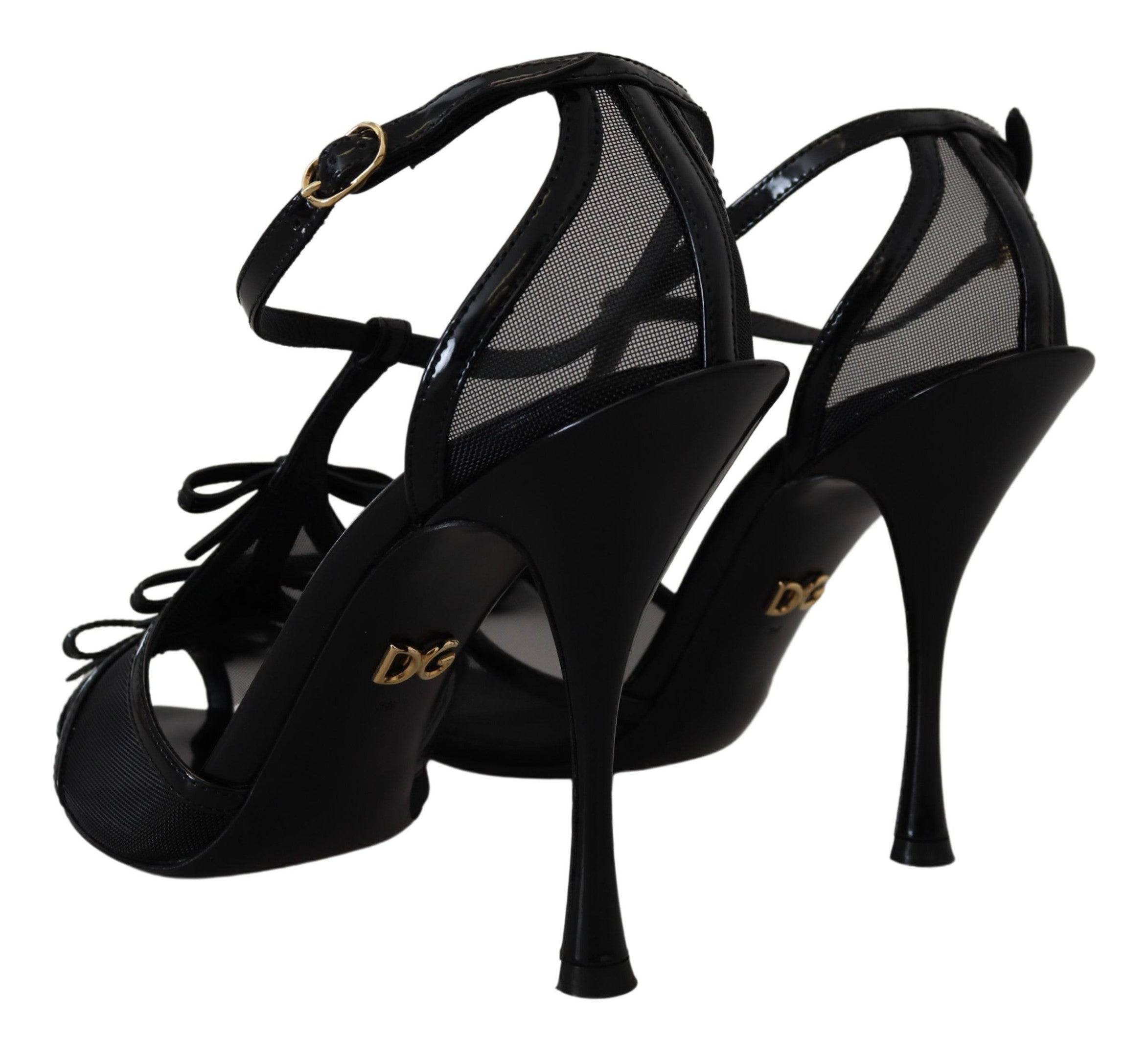 Chaussures à talons stilettos noires Dolce & Gabbana, sandales élégantes en cuir avec bride fine et semelle haute.