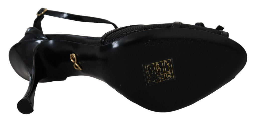 Sandales à talons stilettos noirs Dolce & Gabbana, chaussures élégantes en cuir avec talons hauts fins.