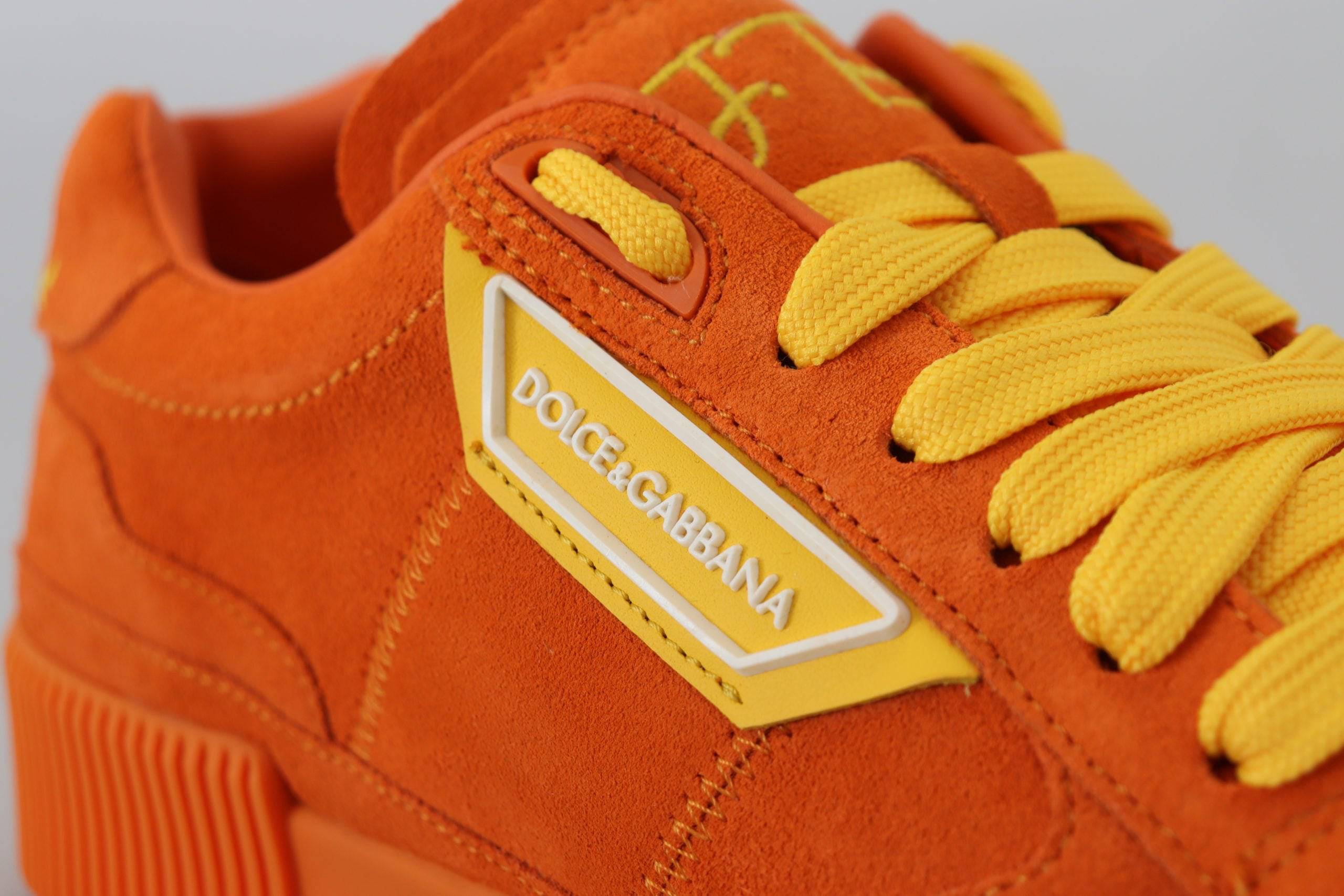 Chaussures sneakers P.J. Tucker en cuir orange de Dolce & Gabbana, vue de face avec détails de la semelle et design élégant