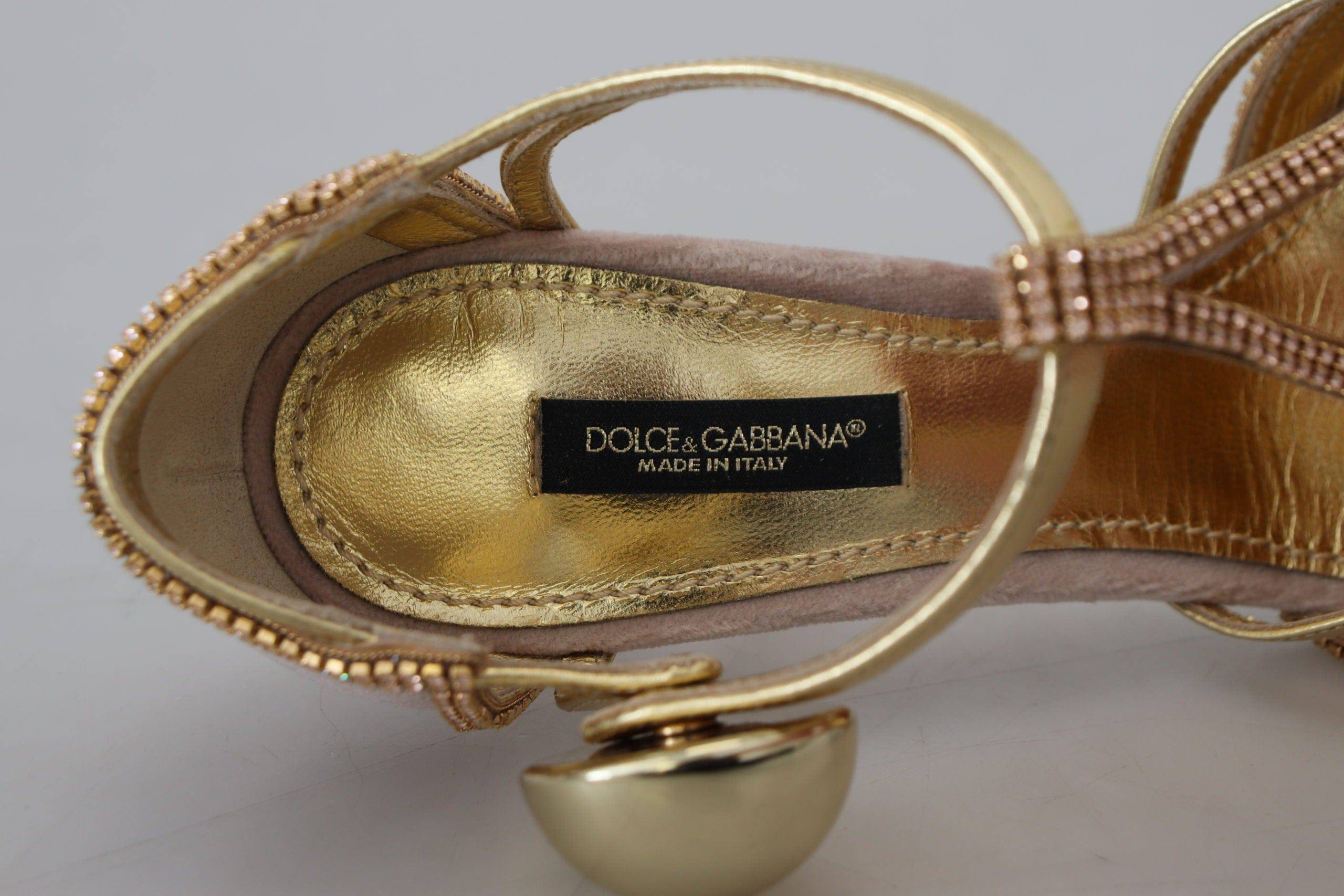 Escarpins à talons T-strap roses en cristal rose Dolce & Gabbana, chaussures élégantes en cuir avec détails brillants.