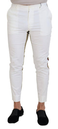 Pantalon chino slim fit blanc et marron Dolce & Gabbana, vue de face, en tissu léger et élégant.