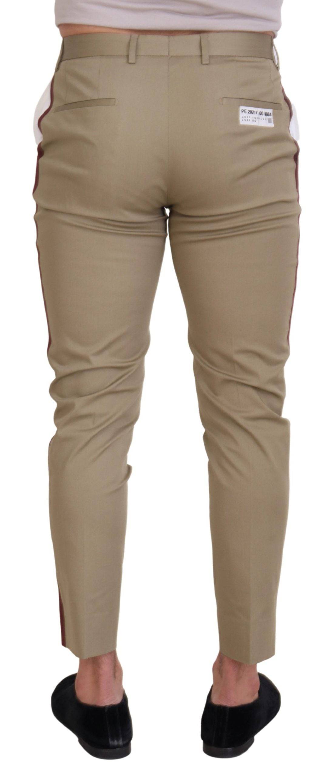 Pantalon chino slim fit blanc et marron Dolce & Gabbana, vue de face, en tissu léger et élégant.