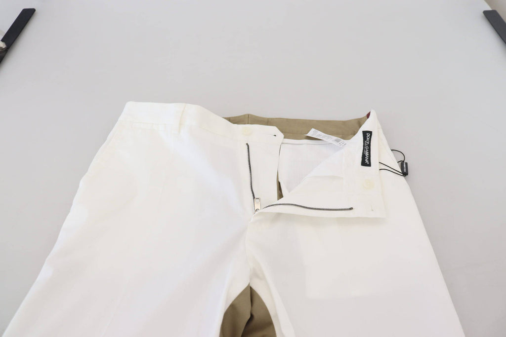 Pantalons chino slim fit blancs et marron Dolce & Gabbana, en coton, avec coupe élégante et détails modernes.