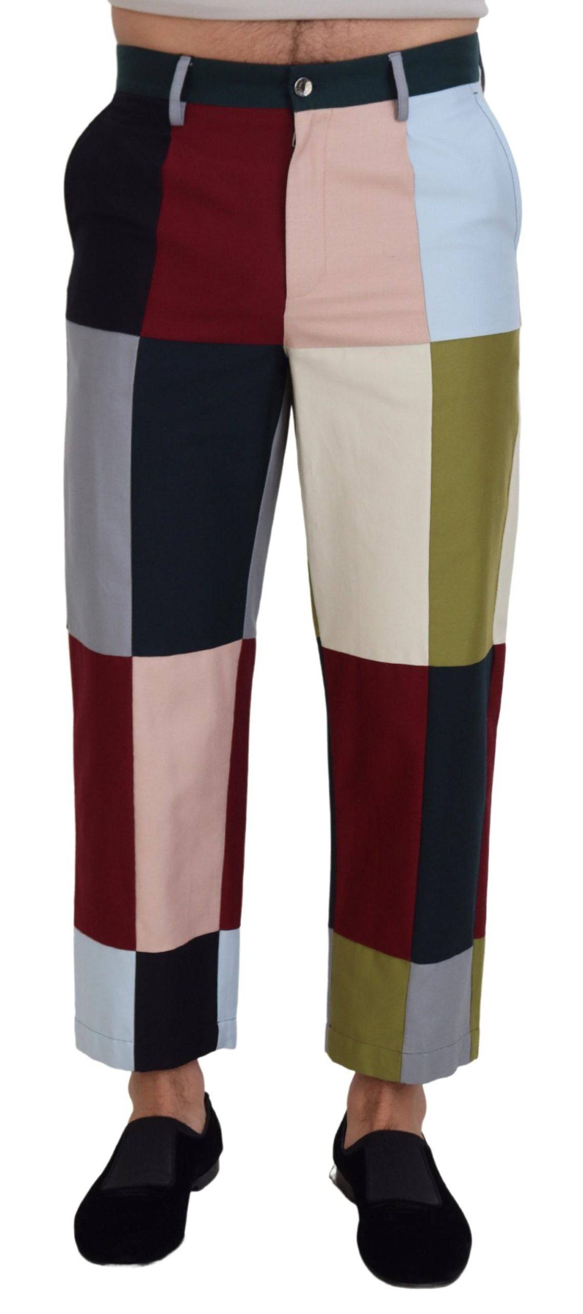 Pantalons Dolce & Gabbana en coton multicolore avec patchwork, détails de couture créatifs et style audacieux.