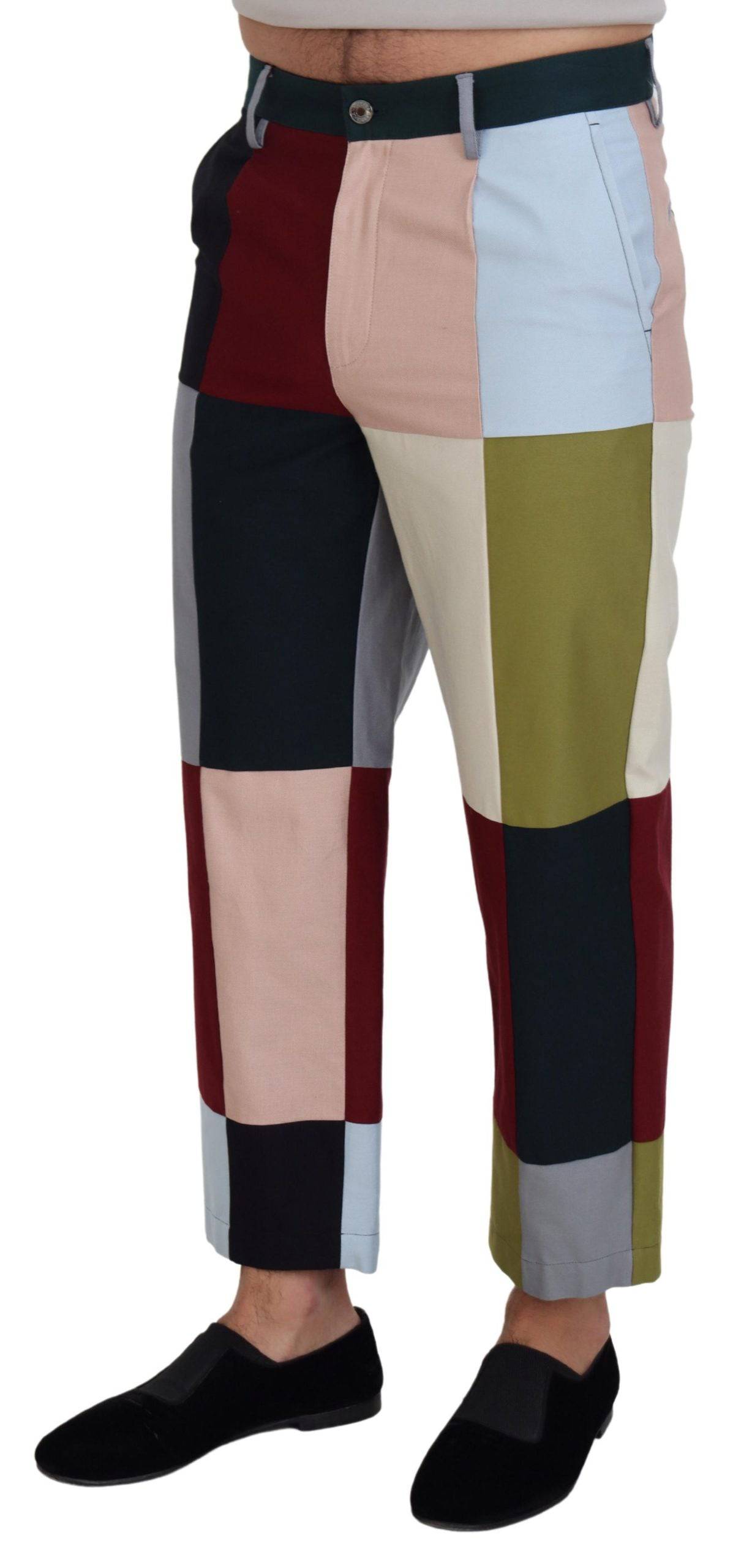 Pantalons en coton patchwork multicolore de Dolce & Gabbana, style unique et tissu coloré, vues de l'avant.