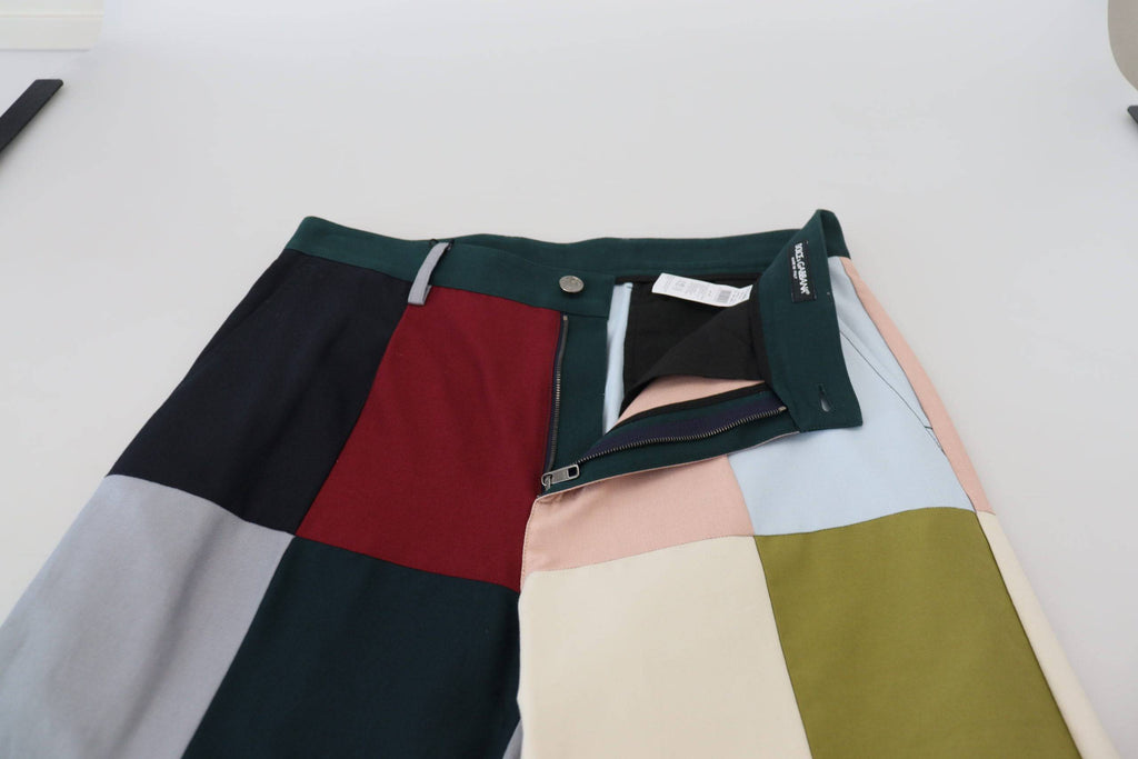 Pantalons Dolce & Gabbana en coton multicolore avec patchwork, mode décontractée et style coloré.