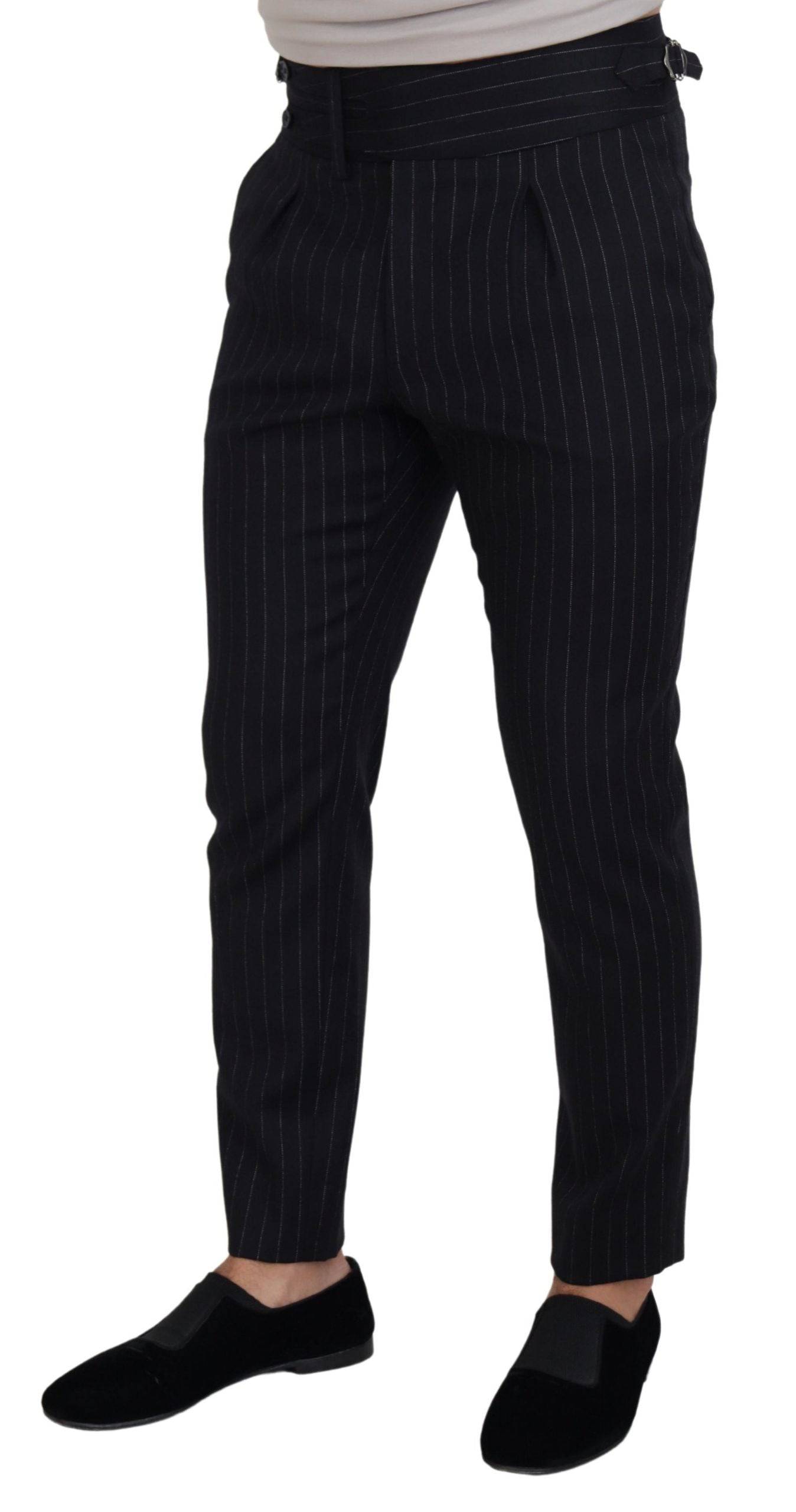 Pantalons chino en laine noire à rayures de Dolce & Gabbana, pantalon élégant pour homme avec coupe classique.