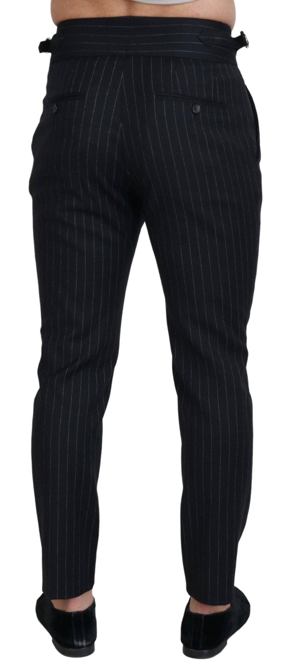 Pantalon chino noir en laine à rayures de Dolce & Gabbana, style élégant et classique, visible en détail sur l'image.