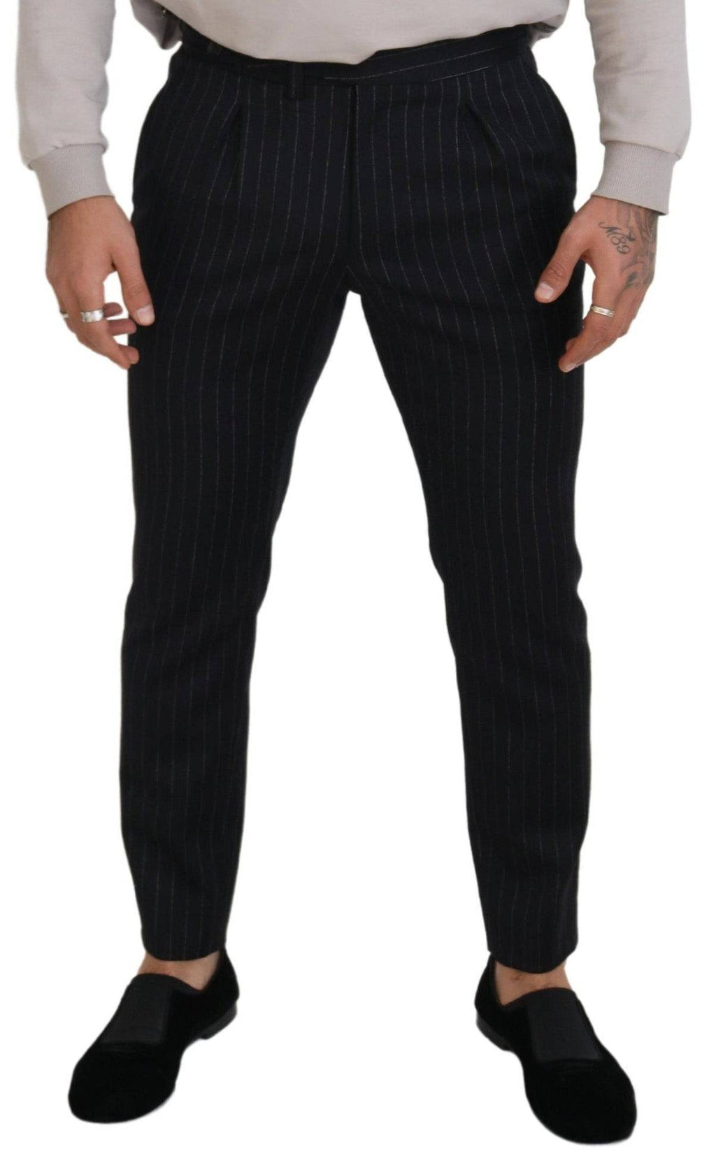 Pantalon chino en laine noire à rayures de Dolce & Gabbana, pantalon élégant pour homme.