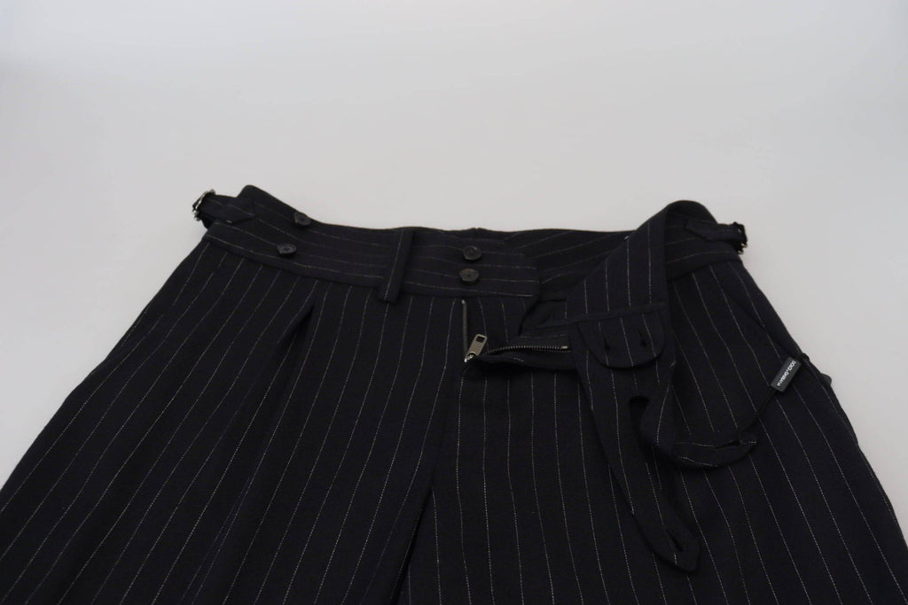 Pantalon chino en laine noire à rayures de Dolce & Gabbana, style élégant et tissu doux, visible en détail sur l'image.