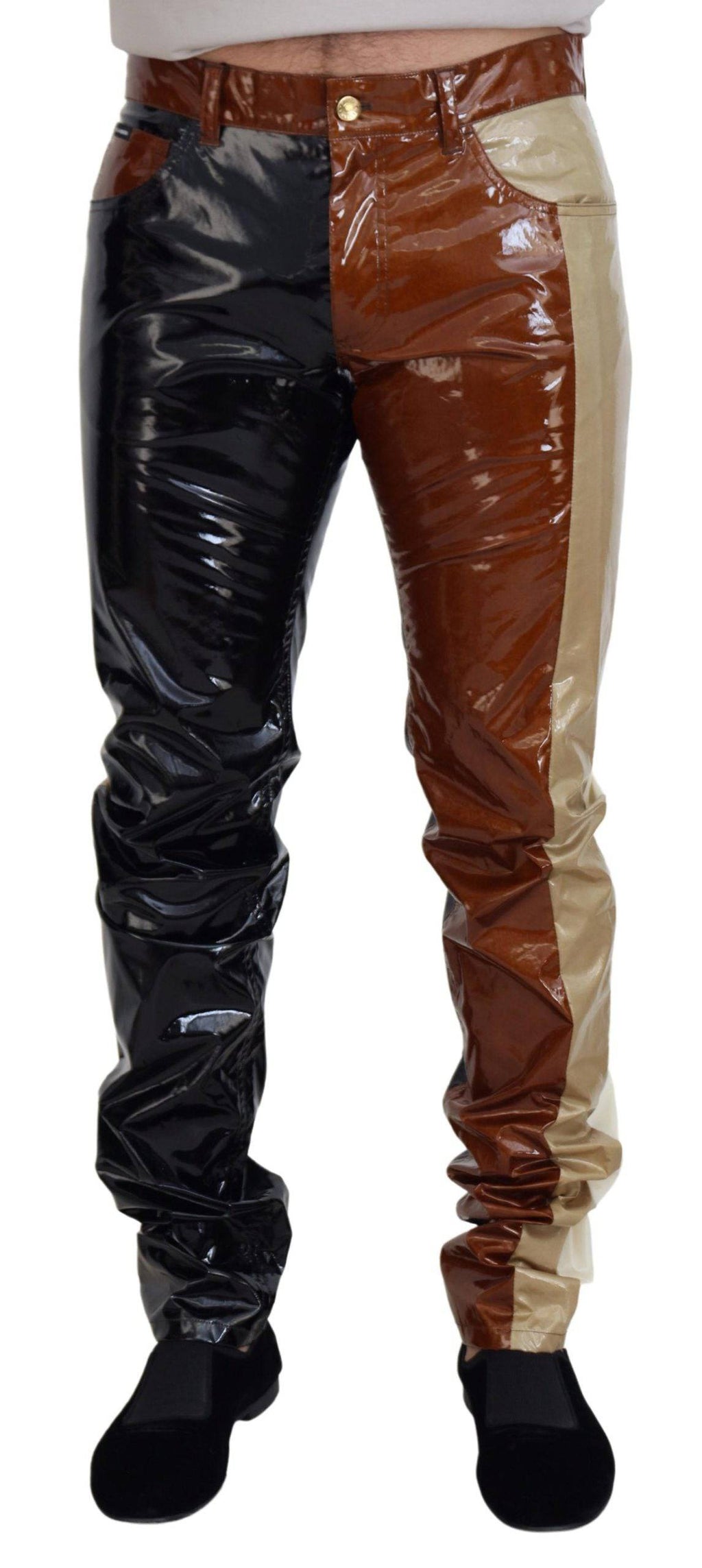 Jeans slim multicolores en denim brillant pour homme de Dolce & Gabbana, coupe ajustée et détails élégants.
