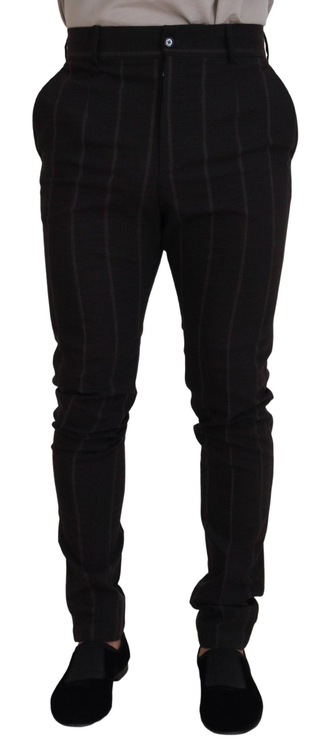 Pantalon homme Dolce & Gabbana en laine noire, chino formel, style élégant et classique, vue de face.