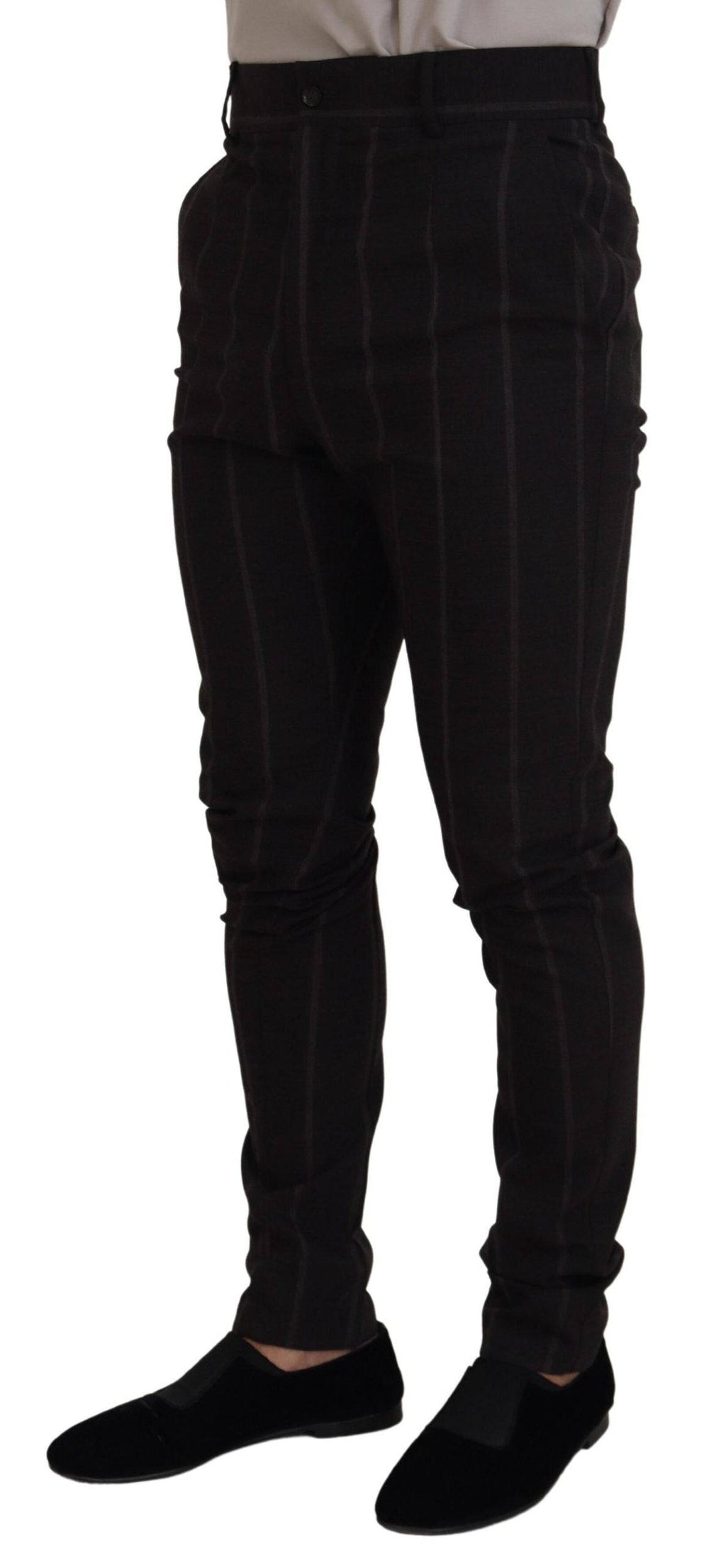Pantalon homme Dolce & Gabbana en laine noire, style chino formel avec coupe élégante et détails sophistiqués.