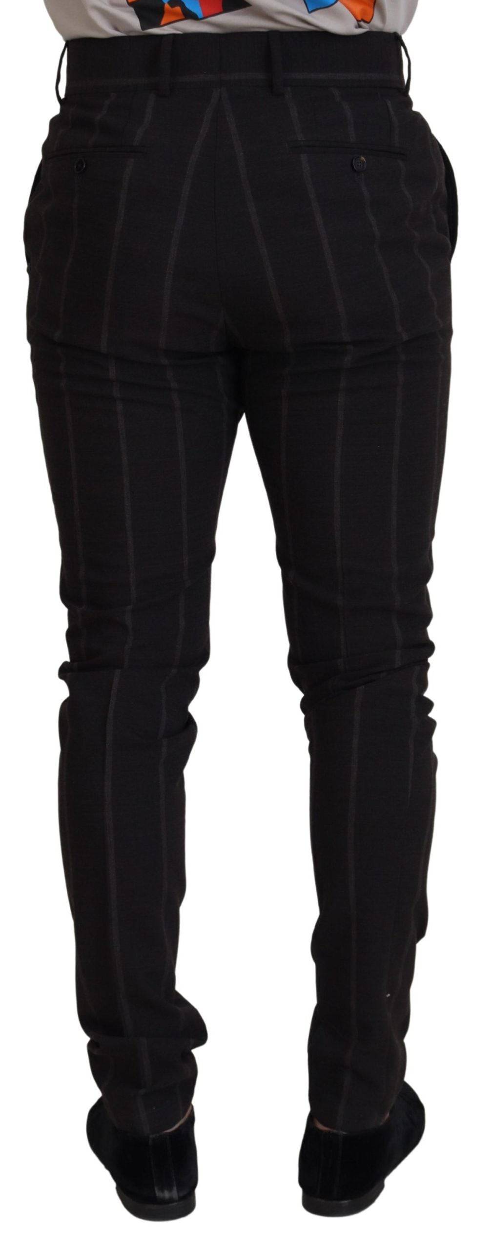 Pantalon homme Dolce & Gabbana en laine noire, chino formel, coupe élégante et style sophistiqué.