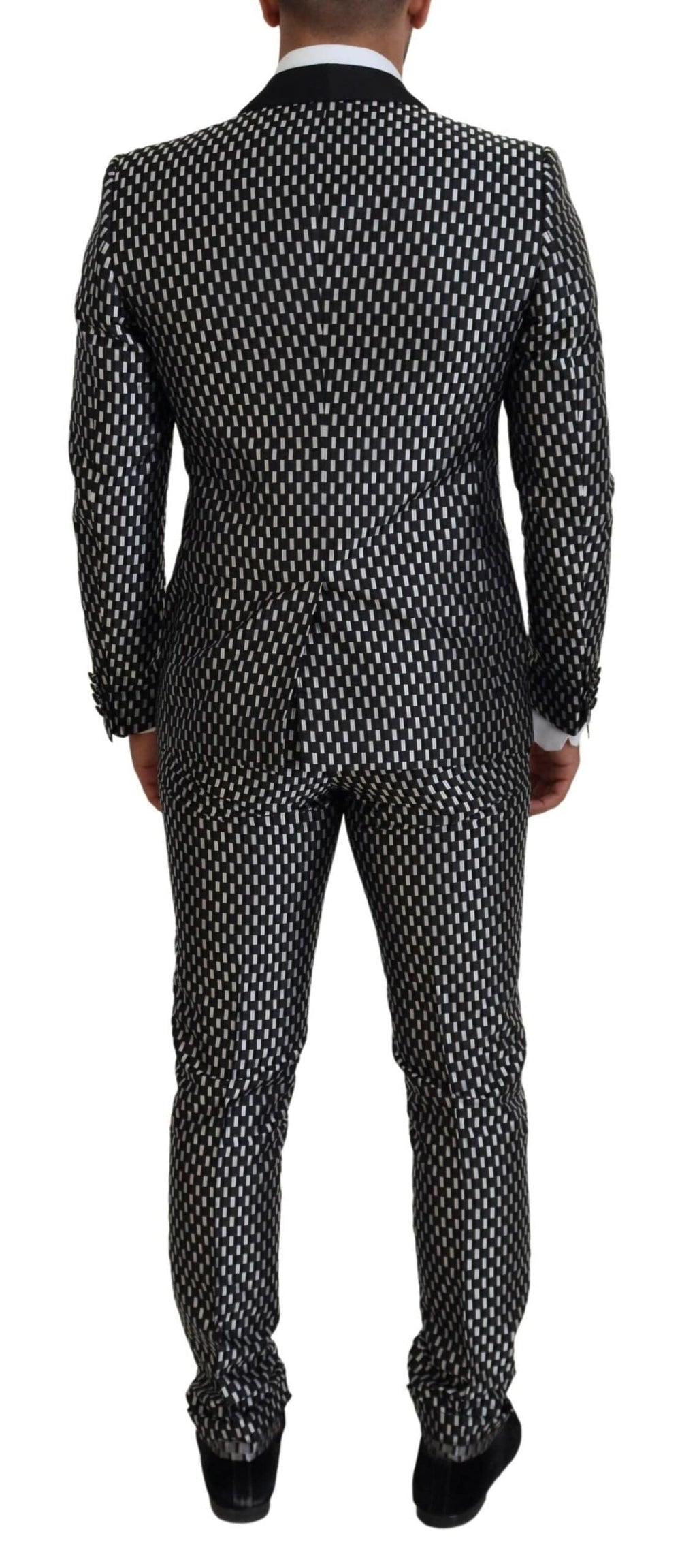 Costume slim fit en soie noire et blanche Dolce & Gabbana Martini, costume élégant pour homme.