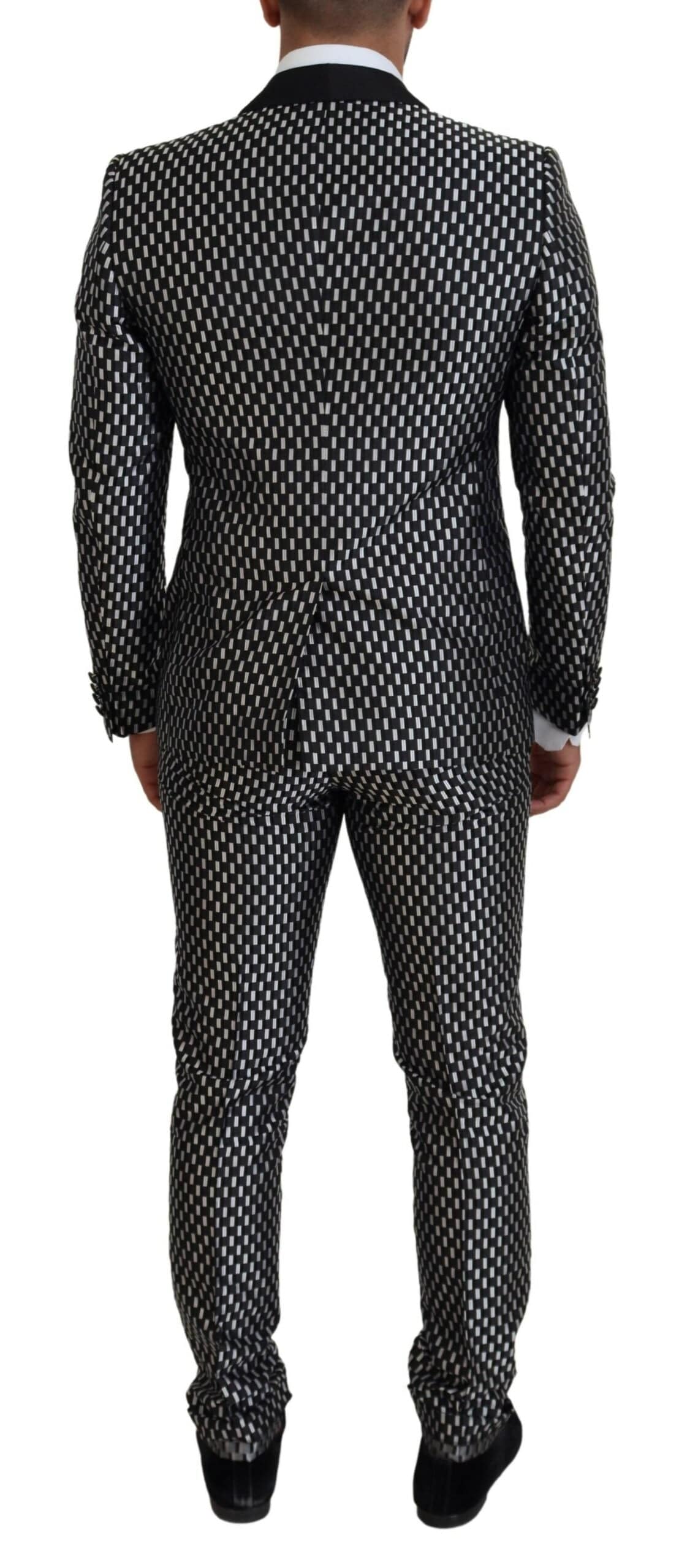 Costume slim fit en soie noire et blanche Dolce & Gabbana Martini, costume élégant pour homme.