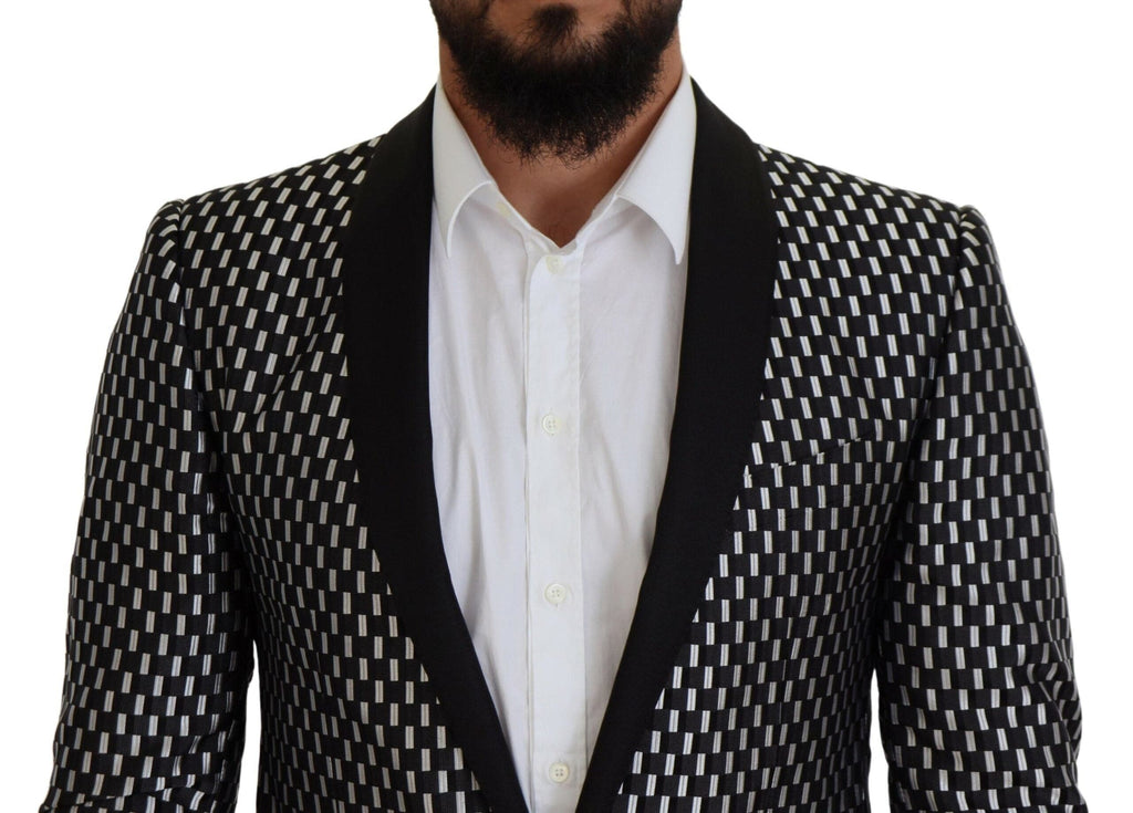 Costume slim fit en soie noir et blanc Dolce & Gabbana Martini, élégant pour homme.