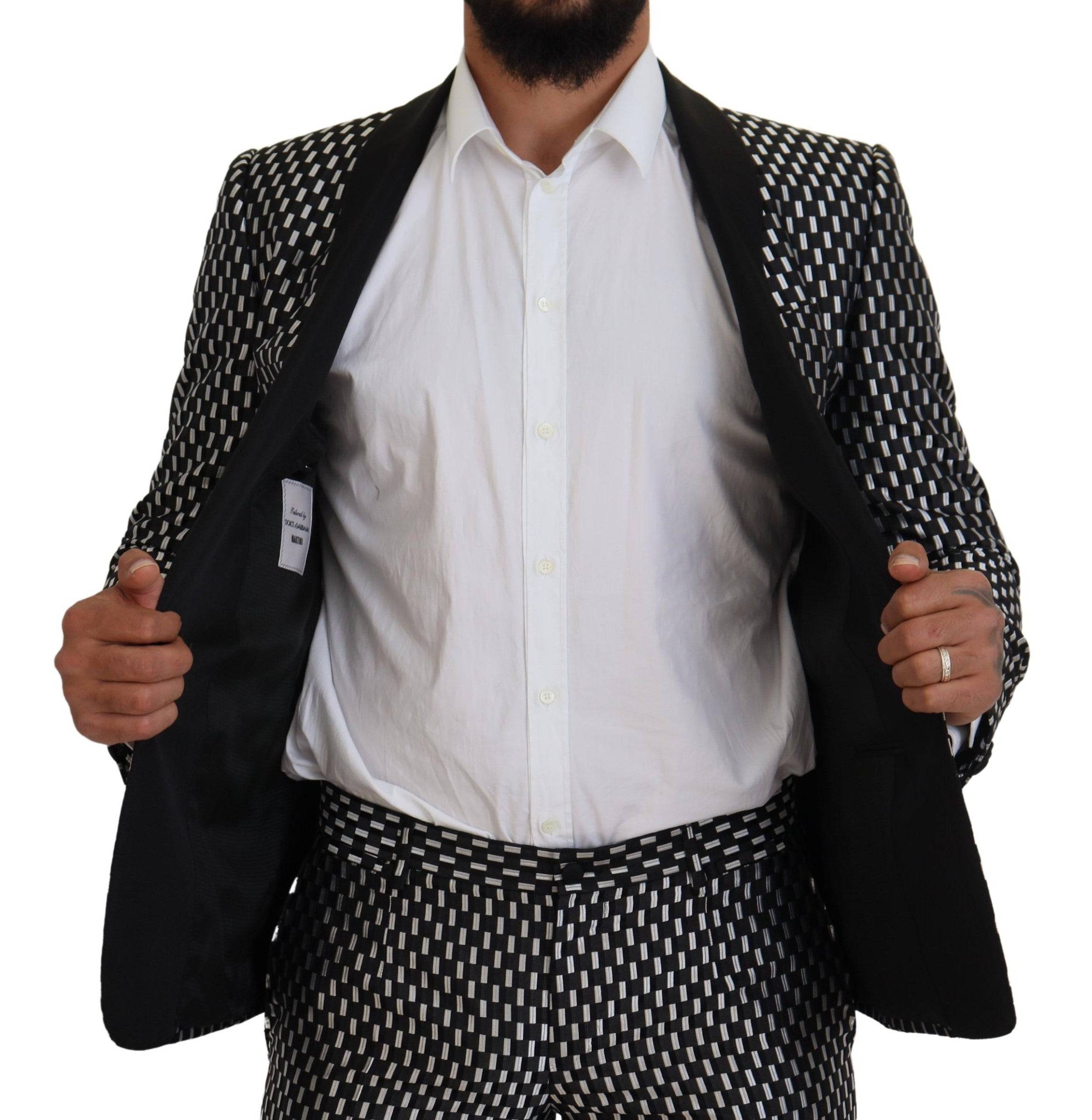 Costume slim en soie noir et blanc Dolce & Gabbana, élégant et ajusté, pour homme.