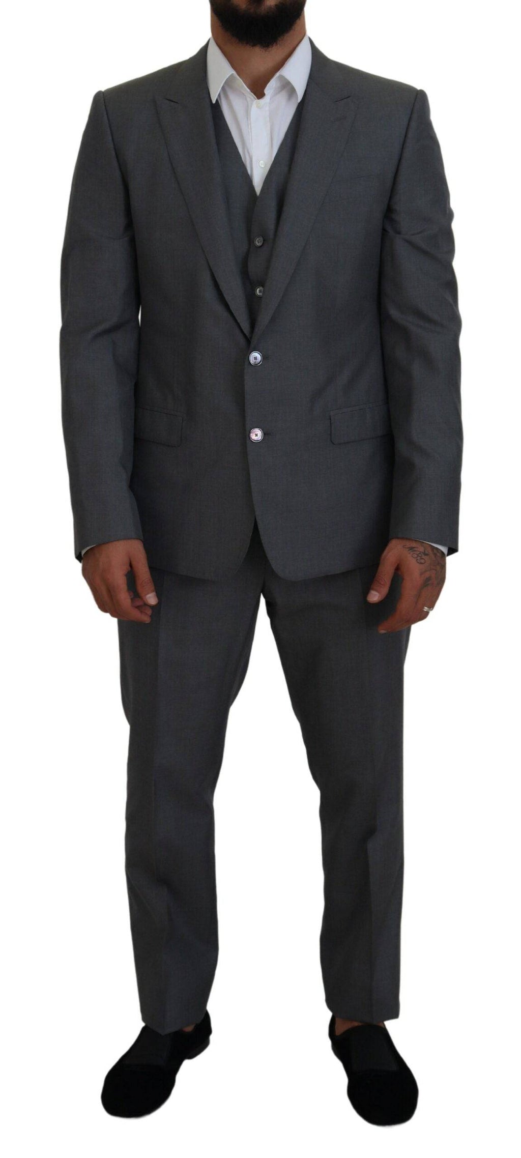Costume gris Dolce & Gabbana Martini 3 pièces, costume slim fit avec veste, pantalon et gilet, élégant et moderne.