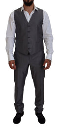 Costume gris Dolce & Gabbana Sicilia en trois pièces, coupe slim fit, costume élégant pour homme.