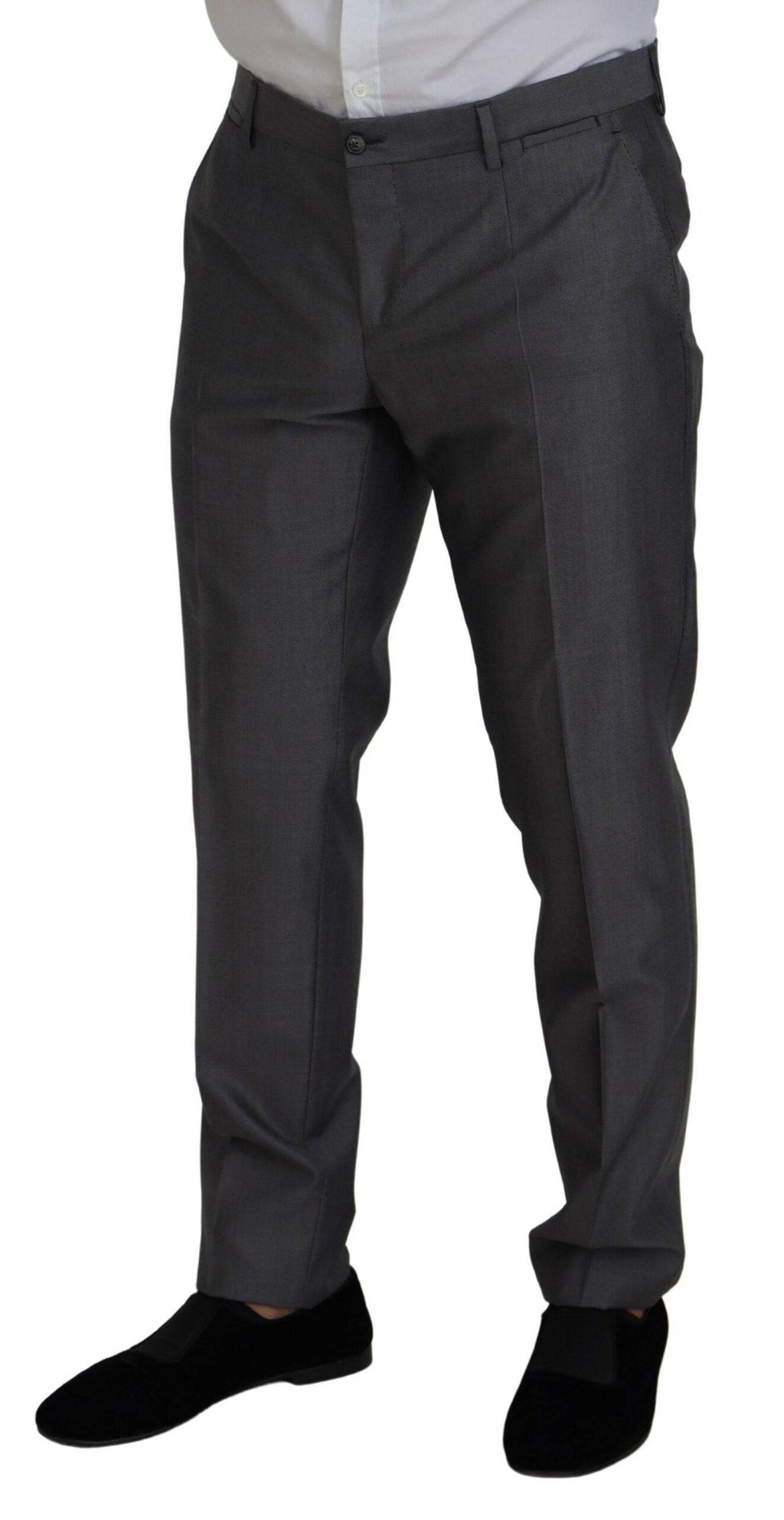 Costume slim gris Dolce & Gabbana Sicilia en trois pièces, vue détaillée de la veste, pantalon et gilet.