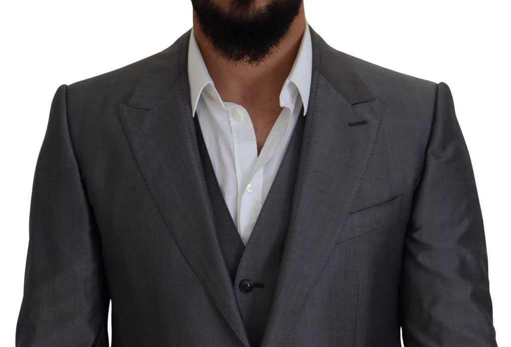 Costume gris Dolce & Gabbana SICILIA en 3 pièces, ajusté, avec veste, pantalon et gilet, pour homme élégant.