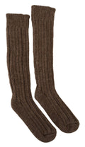 Chaussettes longues en laine marron pour femmes de Dolce & Gabbana, style chaud et élégant, arrêt au mollet.