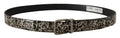 Dolce & Gabbana Black Marble Print Leather Silver Logo Buckle Belt