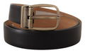 Dolce & Gabbana Black Brown Backend Leather Vintage Metal Buckle Belt
