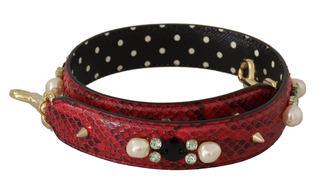 Sangle d'épaule en cuir exotique rouge avec cristaux pour sac Dolce & Gabbana, détail élégant et sophistiqué