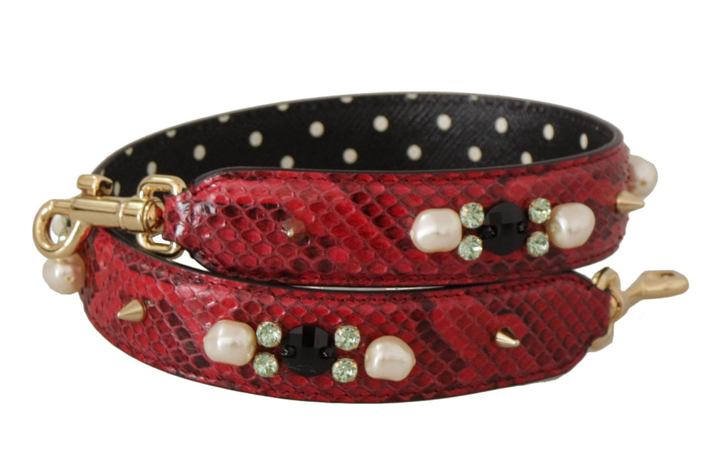Sangle d'épaule en cuir exotique rouge avec cristaux pour sac Dolce & Gabbana, détails élégants et finition luxueuse.