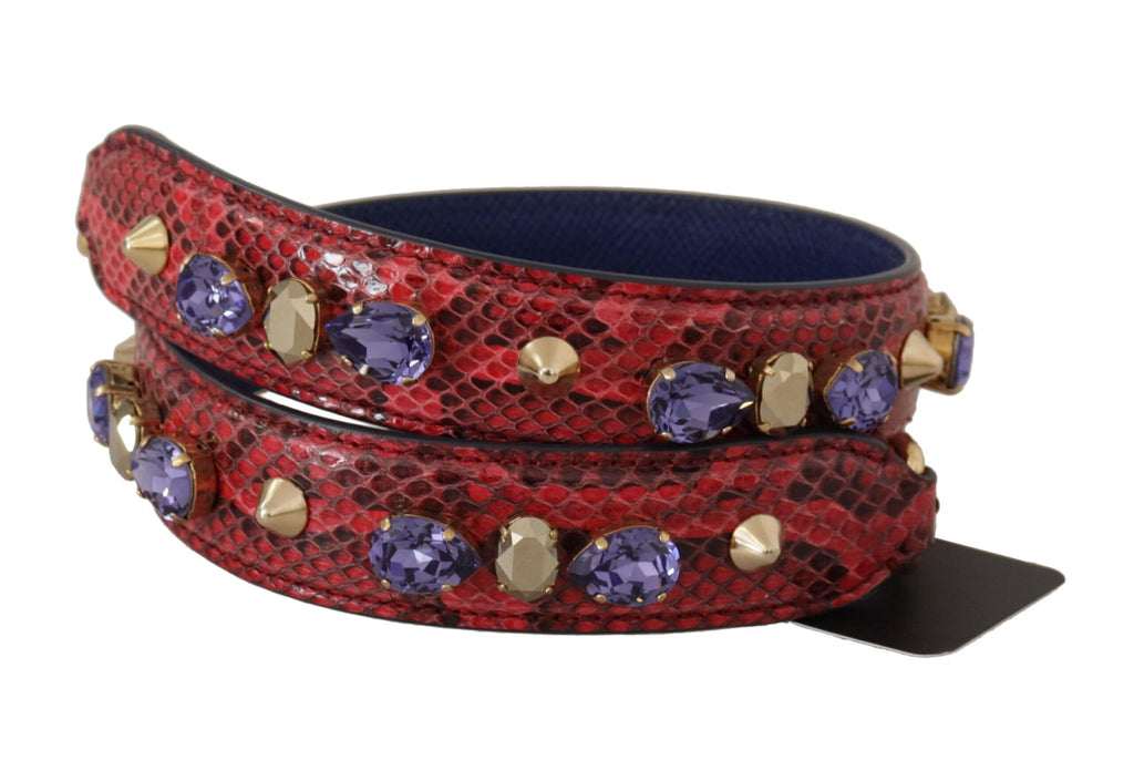 Sangle d'épaule pour sac Dolce & Gabbana en cuir exotique rouge avec cristaux, design élégant et luxueux.