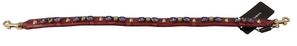 Sangle d'épaule en cuir exotique rouge avec cristaux pour sac Dolce & Gabbana, détail élégant et sophistiqué.
