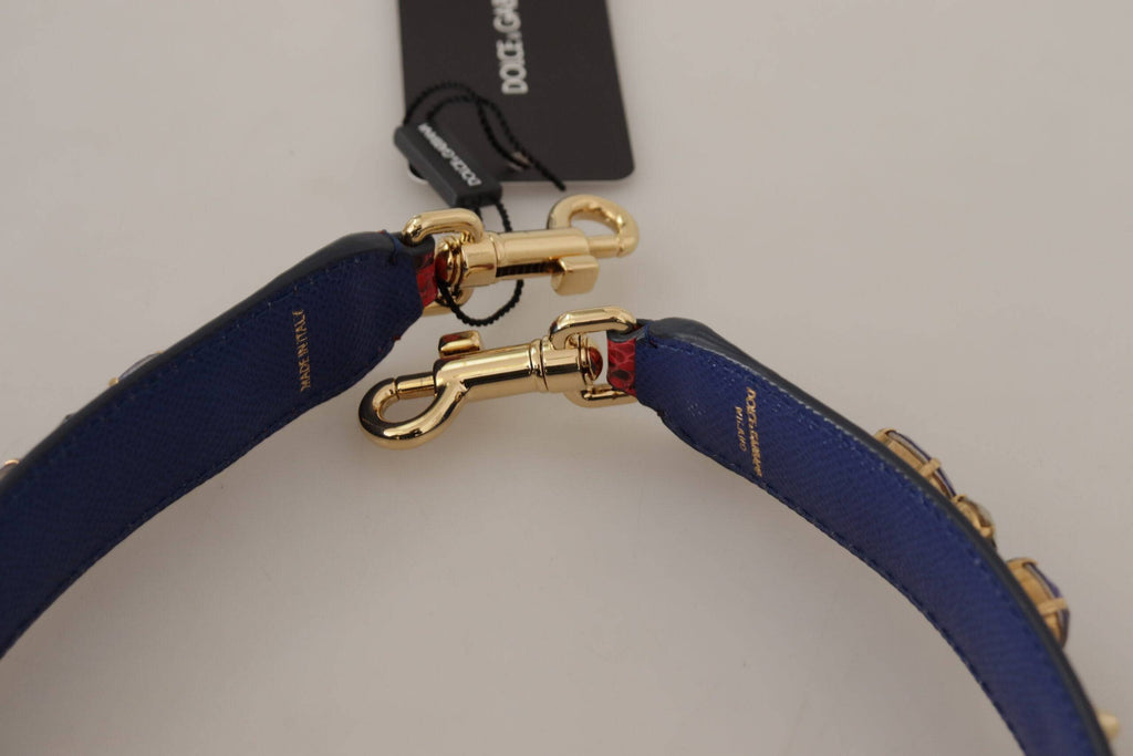 Sangle d'épaule pour sac Dolce & Gabbana en cuir exotique rouge avec cristaux, élégante et décorative.