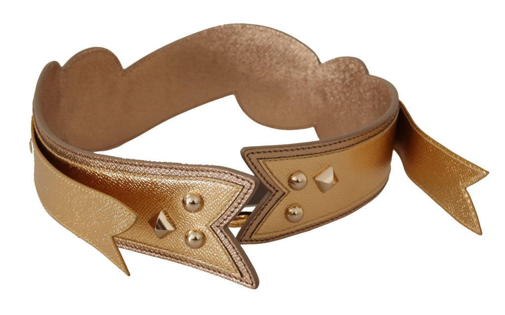 Sangle d'épaule en cuir doré Dolce & Gabbana avec patch LOVE pour sac à main, élégante et ornée de détails en métal.