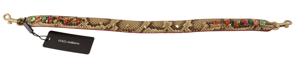 Sangle pour sac Dolce & Gabbana en cuir exotique beige ornée de cristaux, poignées d’épaule élégantes pour accessoires de luxe.