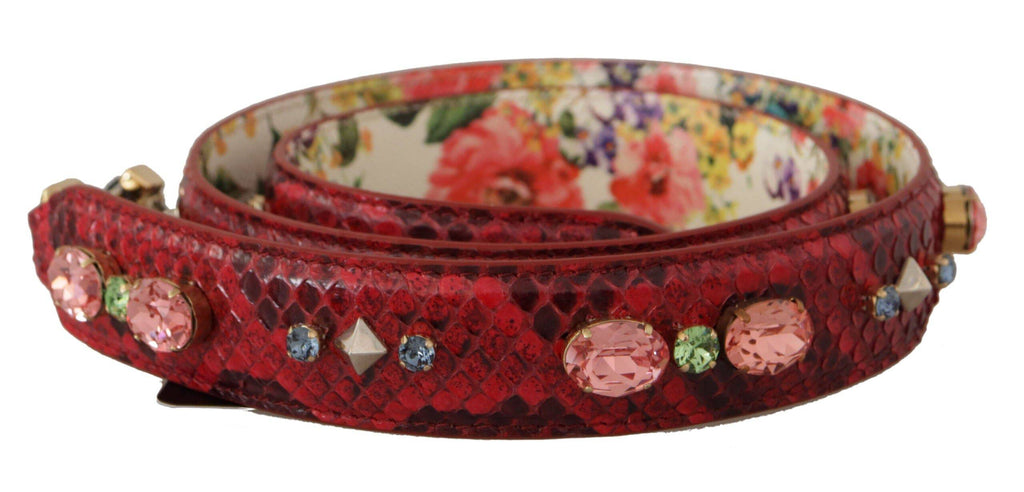 Sangle d'épaule réversible Dolce & Gabbana en cuir exotique rouge avec cristaux, style élégant et sophistiqué.