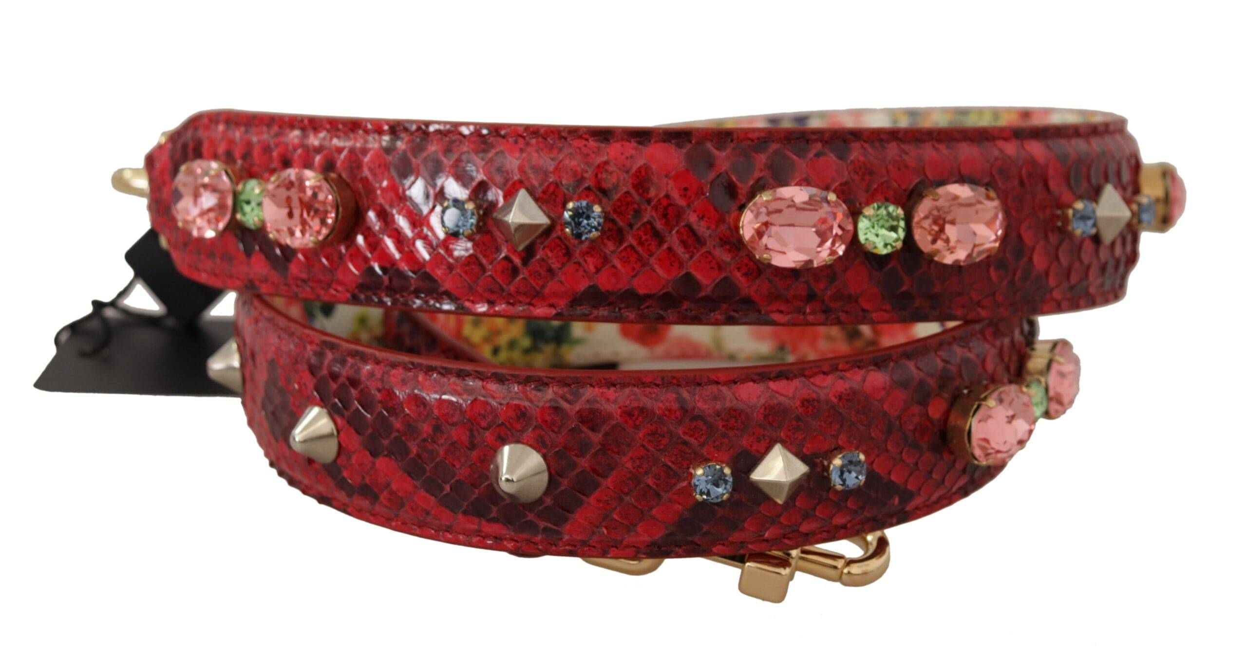 Sangle d'épaule réversible en cuir exotique rouge avec cristaux de la marque Dolce & Gabbana, pour sac à main.