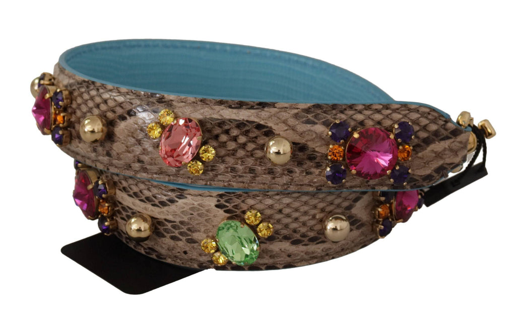 Sangle d'épaule Dolce & Gabbana en cuir exotique marron avec cristaux, accessoire de mode élégant et tendance.