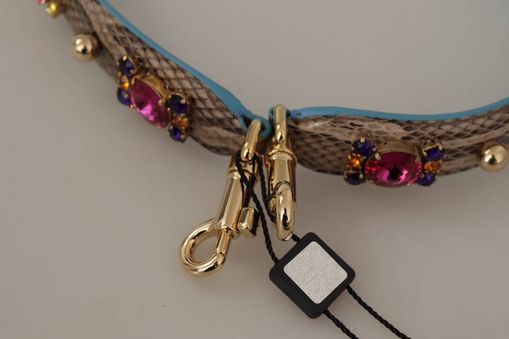Sangle d'épaule en cuir exotique marron avec cristaux, pour sac Dolce & Gabbana, élégante et sophistiquée.