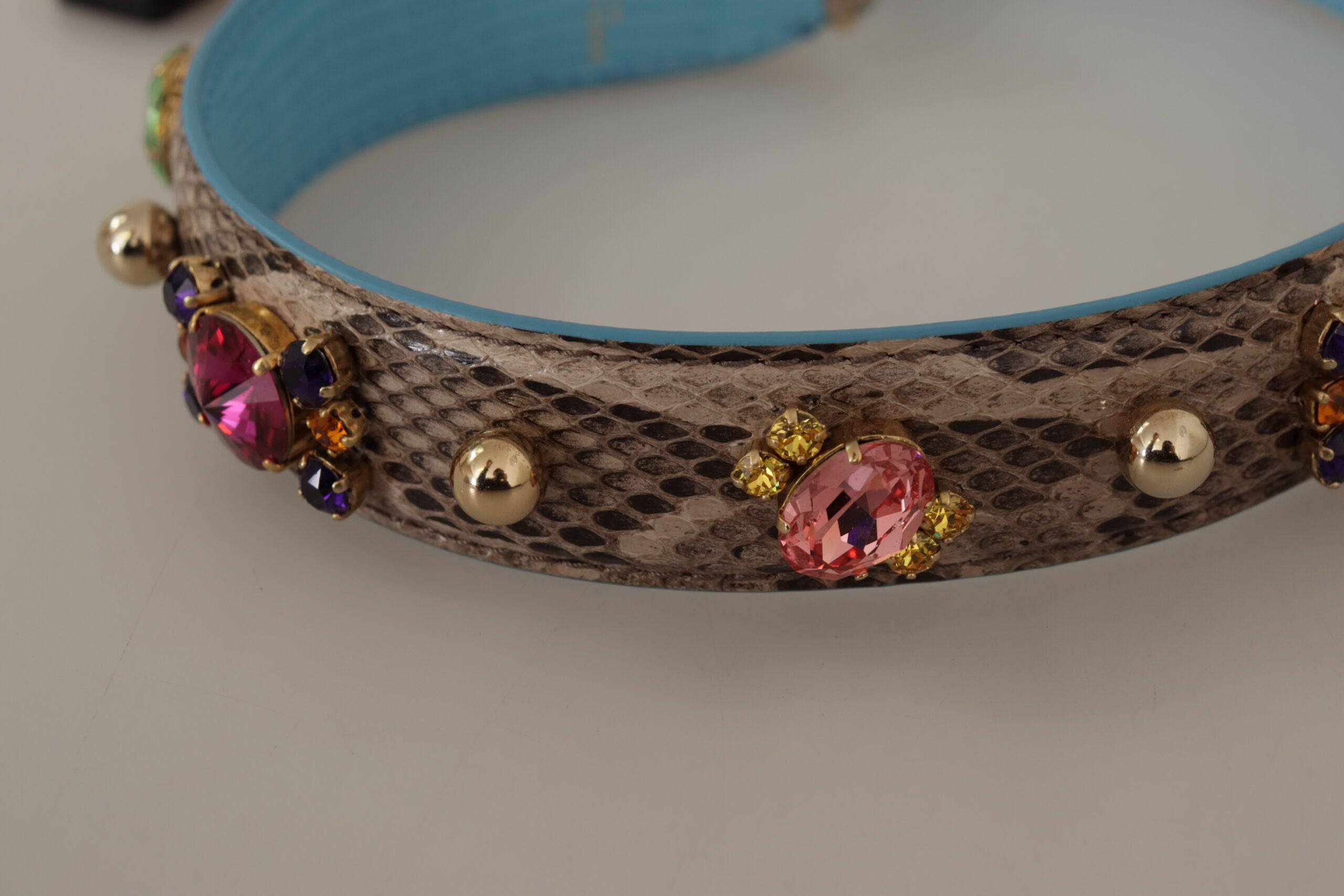 Sangle d'épaule en cuir exotique marron avec cristaux de Dolce & Gabbana, pour sac à main élégant et sophistiqué.