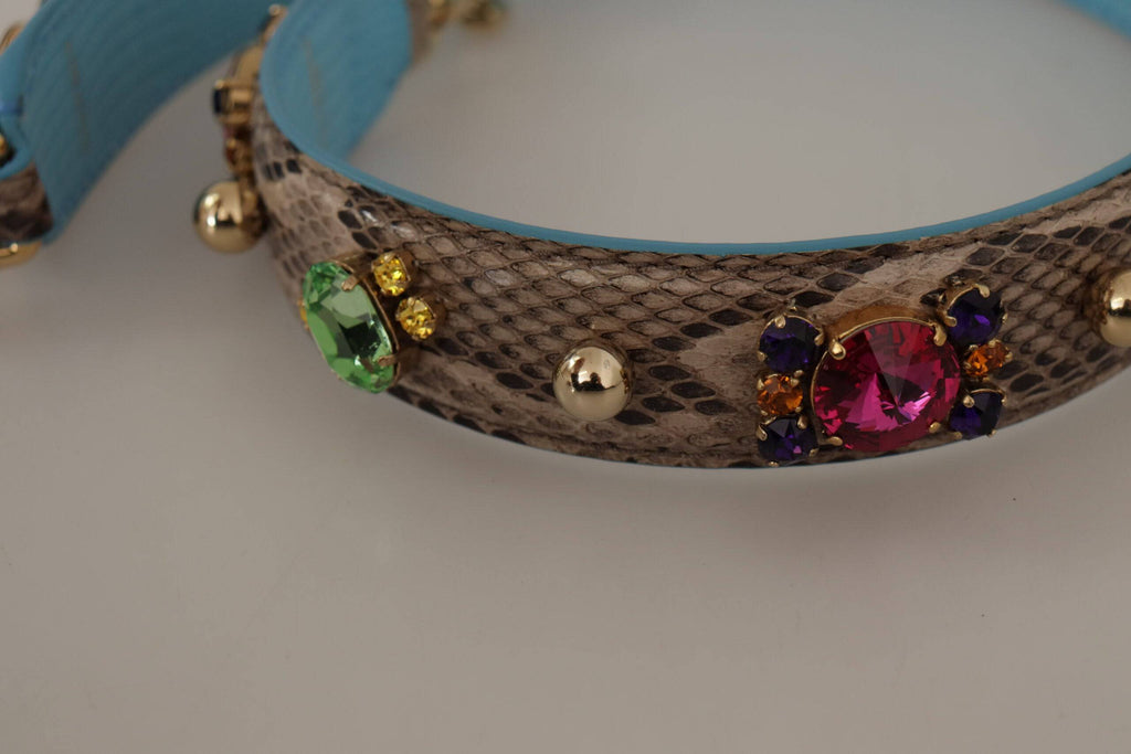 Sangle d'épaule en cuir exotique marron avec cristaux pour sac à main Dolce & Gabbana, détail élégant et sophistiqué.